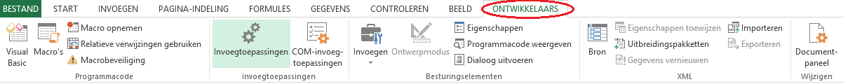 ontwikkelaars excel