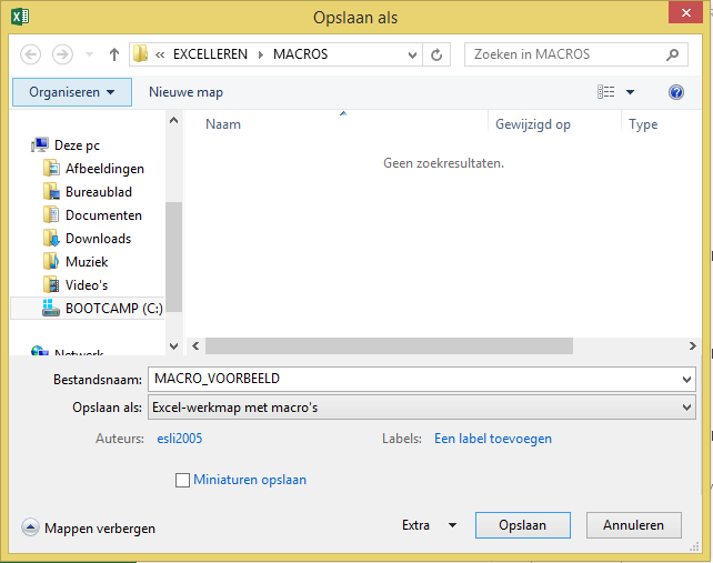 Macro opslaan